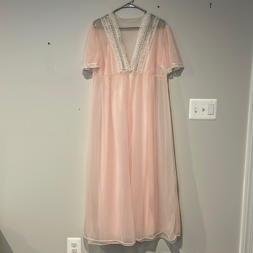 Sheer Pink Lace-Trim Nightgown Chemise